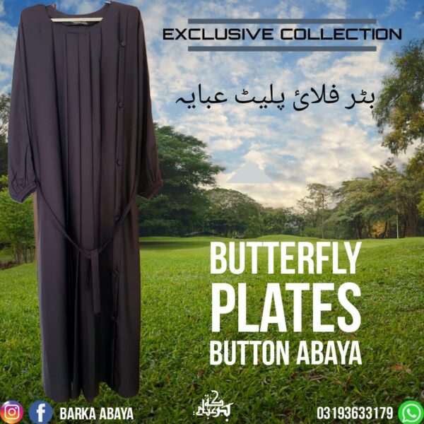 Butterfly Plates Button Abaya - Image 2