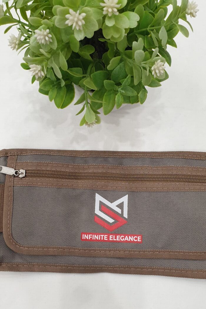 Alternative view of Ihram Belt – Nylon with Brown Trim & Grey Base (3 Pockets, Hidden Compartment)