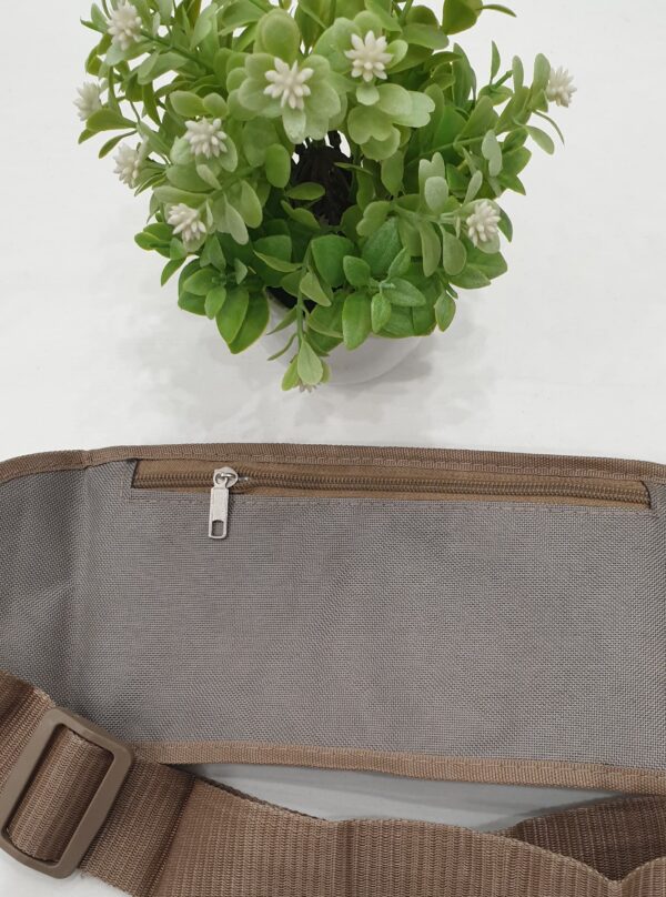 Ihram Belt – Nylon with Brown Trim & Grey Base (3 Pockets, Hidden Compartment) - Image 4