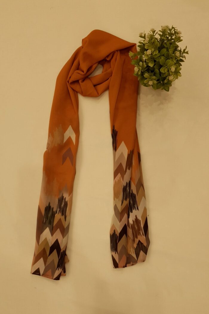 Dull Orange - Arrow Stroke Stole –  Georgette | Lightweight & Artistic | 70' x 26'