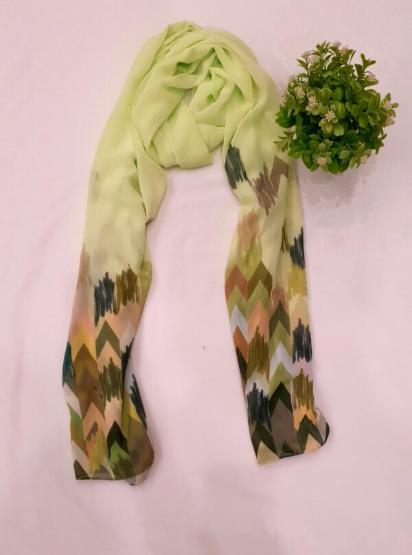 Lemon Green - Arrow Stroke Stole – Georgette | 70" x 26" | Lightweight & Artistic