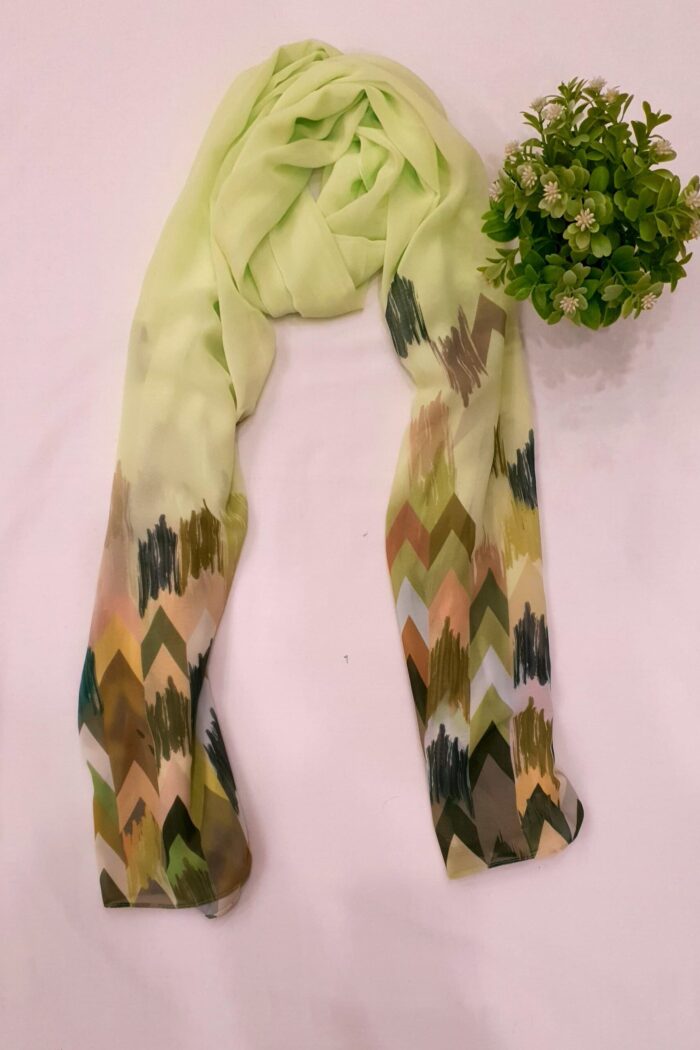 Lemon Green - Arrow Stroke Stole – Georgette | 70" x 26" | Lightweight & Artistic