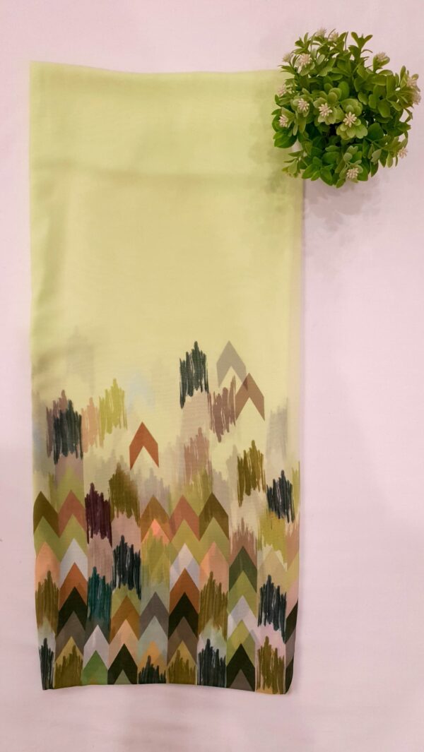Lemon Green - Arrow Stroke Stole – Georgette | 70" x 26" | Lightweight & Artistic - Image 2