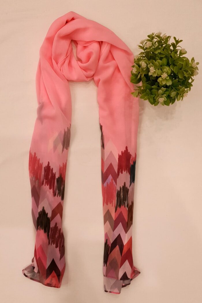 Multi-colour Georgette - Arrow Stroke Stole | Bold & Artistic | 70" x 30"