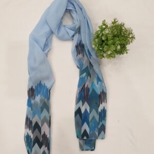 Sky Blue - Arrow Stroke Stole –  Georgette | 70" x 26" | Lightweight & Artistic