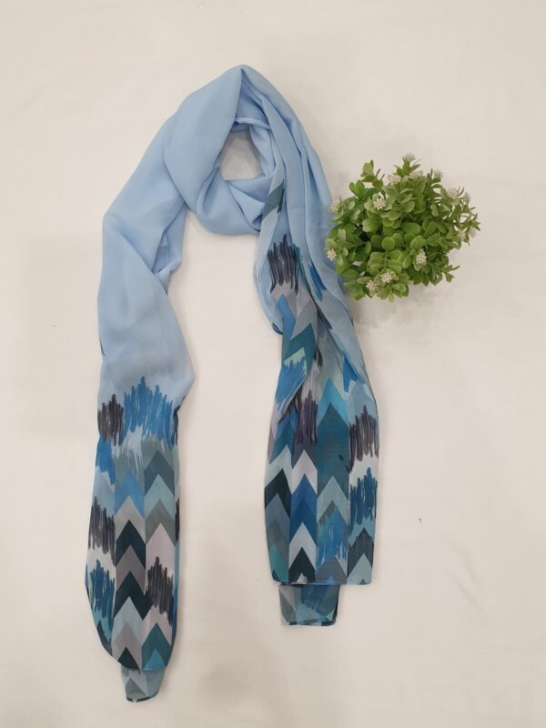 Sky Blue - Arrow Stroke Stole –  Georgette | 70" x 26" | Lightweight & Artistic