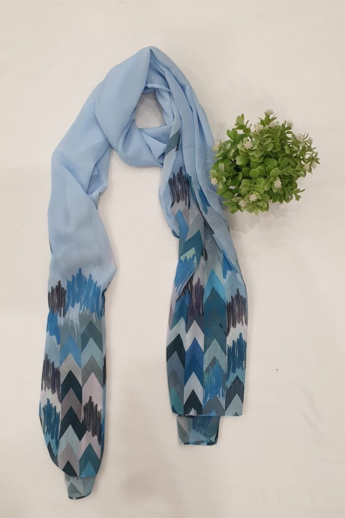 Sky Blue - Arrow Stroke Stole –  Georgette | 70" x 26" | Lightweight & Artistic
