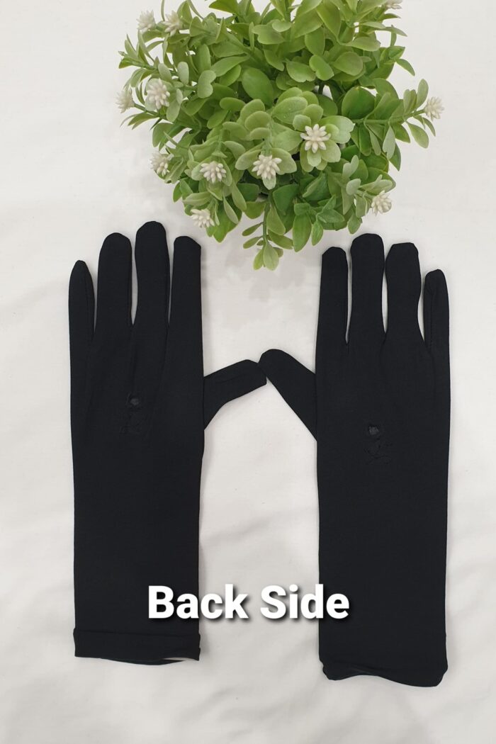 Alternative view of Black Nylon Hijabi Gloves – Elegant Coverage with Floral Motif