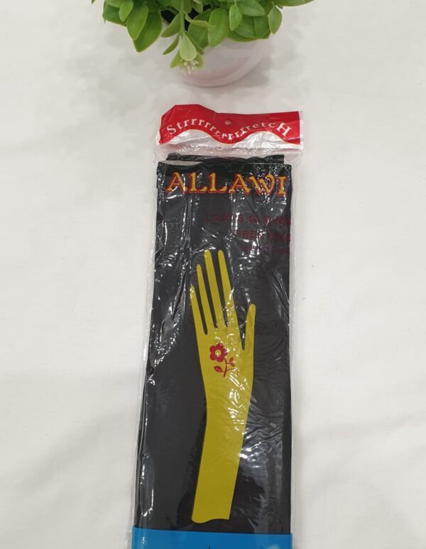 Black Nylon Hijabi Gloves – Elegant Coverage with Floral Motif - Image 5