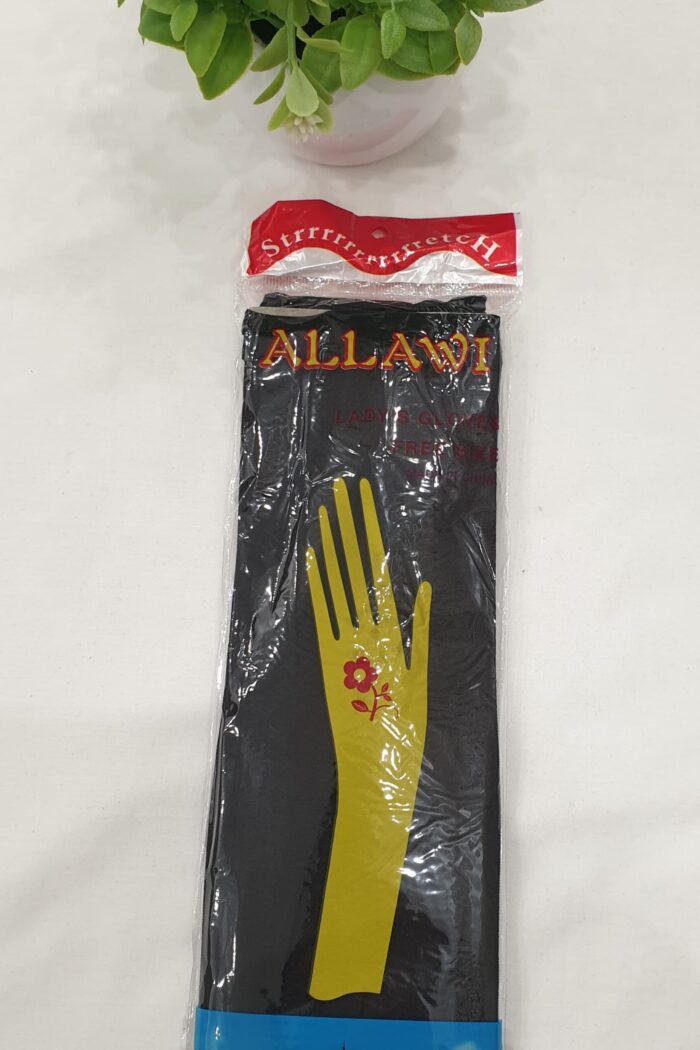 Black Nylon Hijabi Gloves – Elegant Coverage with Floral Motif - Image 5