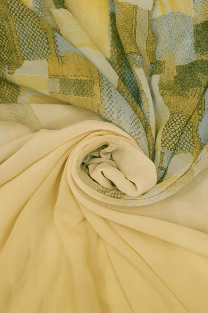 Lemon Green Georgette - Box Stroke Stole | Elegant & Artistic | 70" x 26" | - Image 3