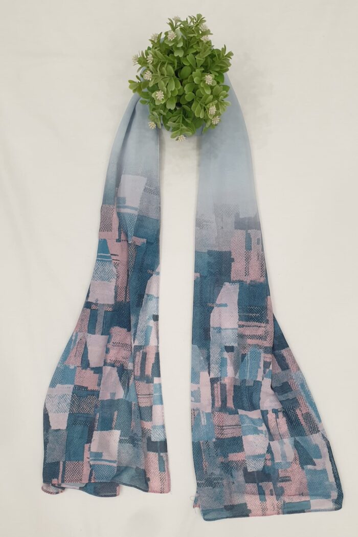 Light Blue Georgette - Box Stroke Stole | Elegant & Artistic | 70" x 26" |