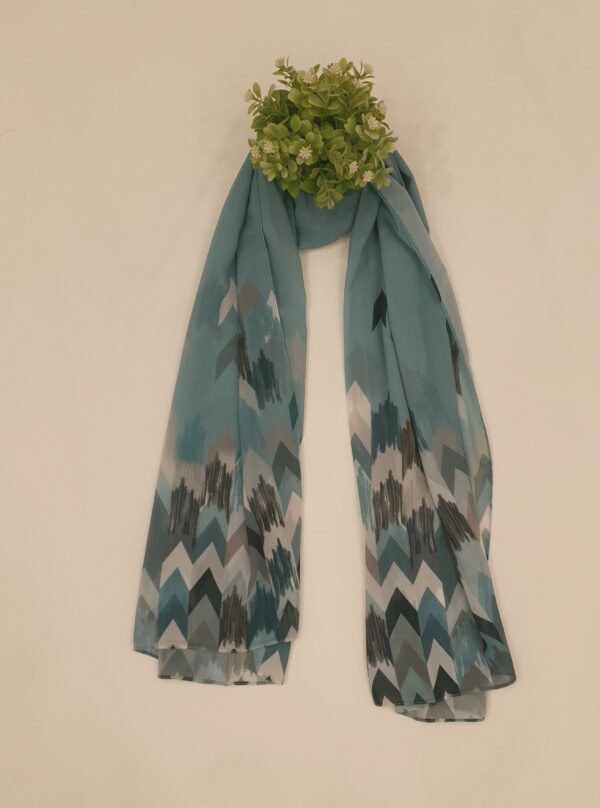 Ocean Green Georgette - Arrow Stroke Stole | Elegant & Artistic | 70" x 26" |