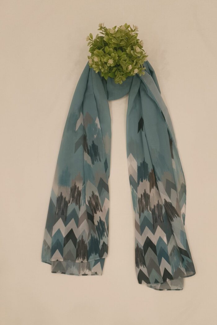 Ocean Green Georgette - Arrow Stroke Stole | Elegant & Artistic | 70" x 26" |