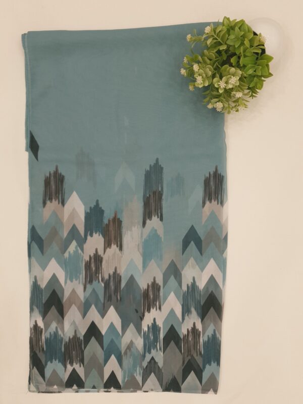 Ocean Green Georgette - Arrow Stroke Stole | Elegant & Artistic | 70" x 26" | - Image 2