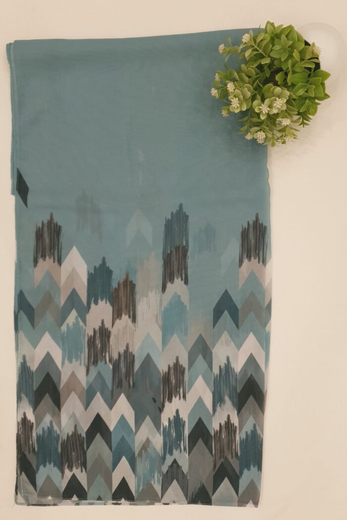 Alternative view of Ocean Green Georgette - Arrow Stroke Stole | Elegant & Artistic | 70" x 26" |