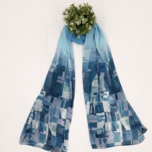 Sky Blue - Box Stroke Stole | Georgette | 70" x 26" | Elegant & Artistic