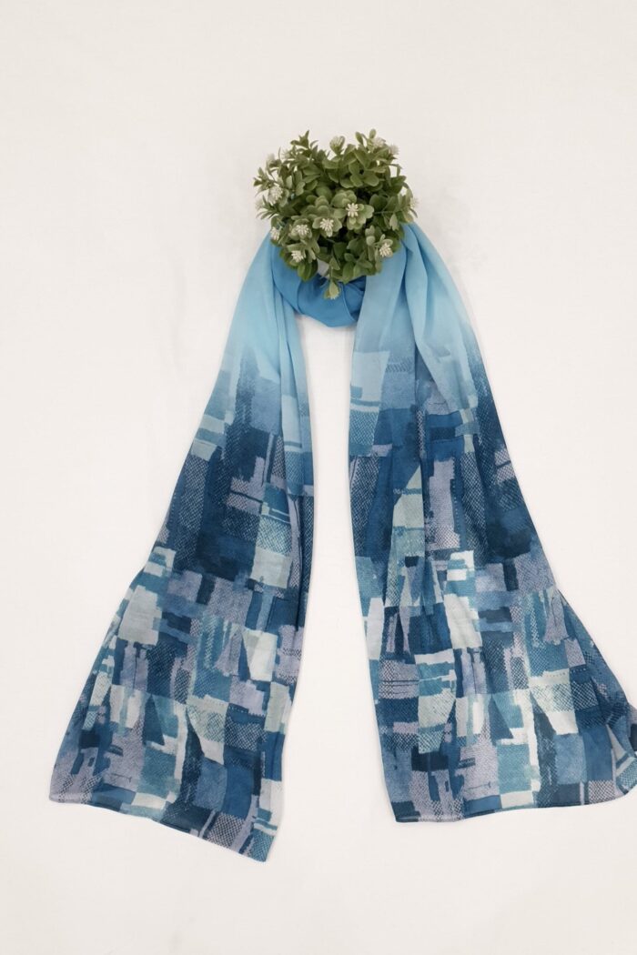 Sky Blue - Box Stroke Stole | Georgette | 70" x 26" | Elegant & Artistic