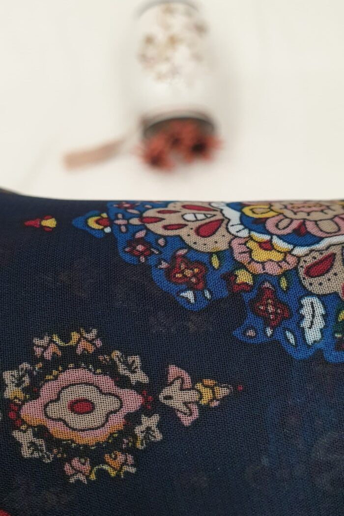 Blue Nebula Dori Niqab – Single Layer | Printed Georgette Fabric with Traditional Motifs - Image 3