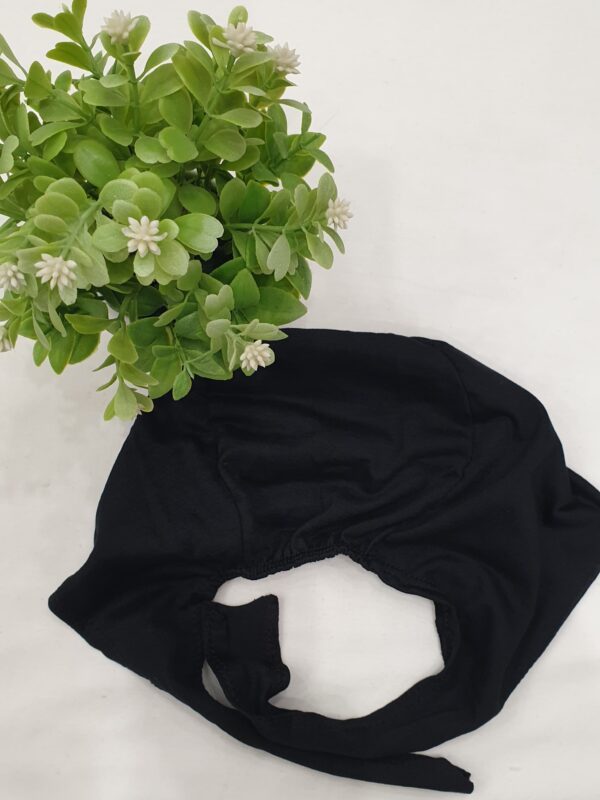 Plain Black Hijab Head Cap – Tie-Back, Soft & Secure - Image 2