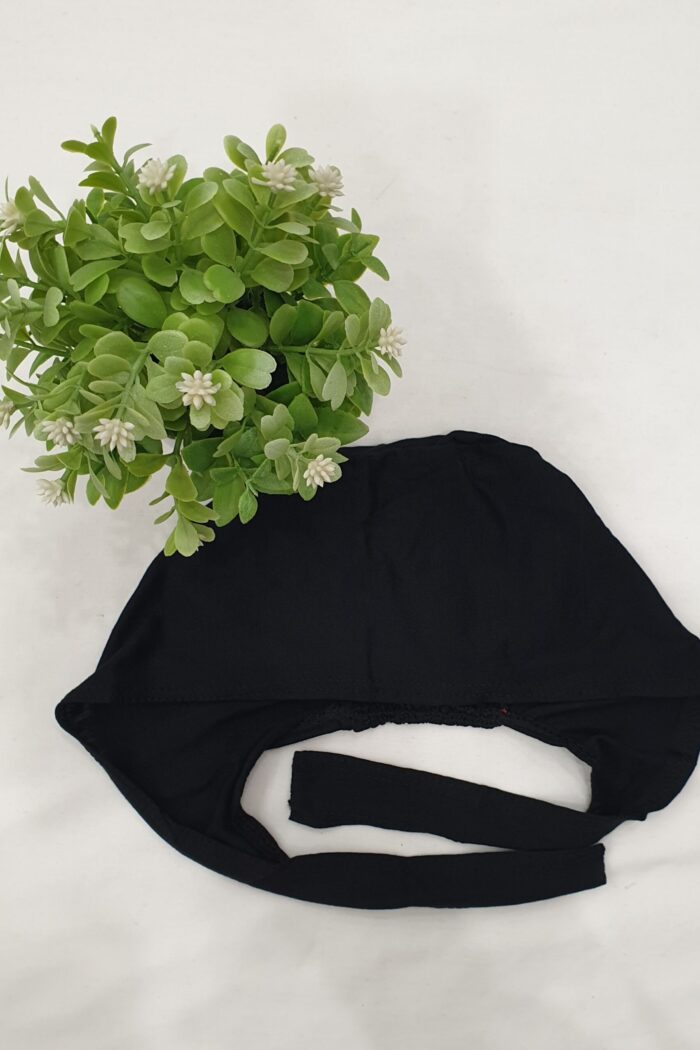 Plain Black Hijab Head Cap – Tie-Back, Soft & Secure