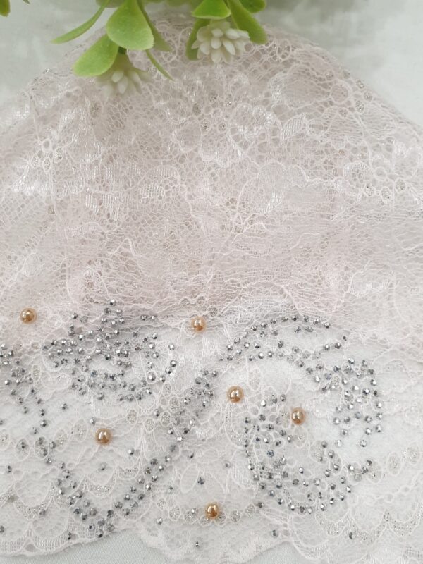 Pink Net Hijab Head Cap – Moti Embroidered Forehead & Elegant Design - Image 2