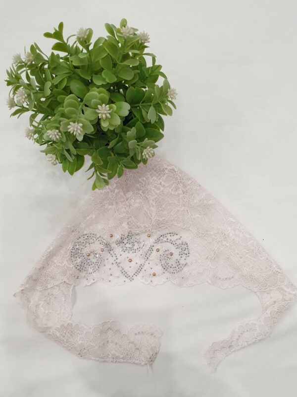 Pink Net Hijab Head Cap – Moti Embroidered Forehead & Elegant Design