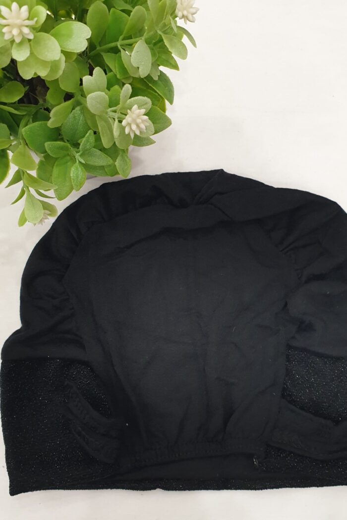 Alternative view of Black Hijab Head Cap – Glitter Black Forehead & Tie-Back Design