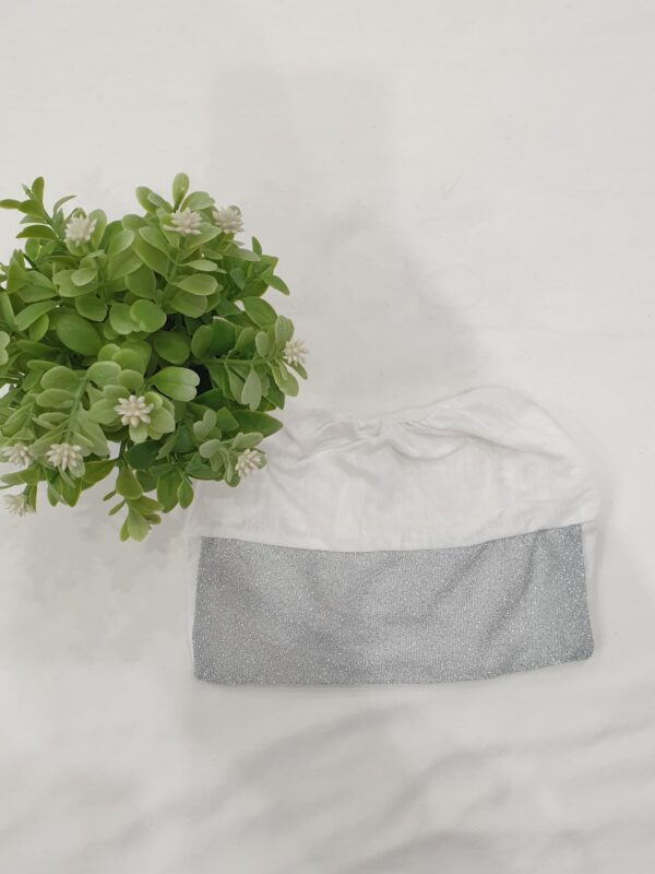White Hijab Head Cap – Glitter Grey Forehead & Tie-Back Design