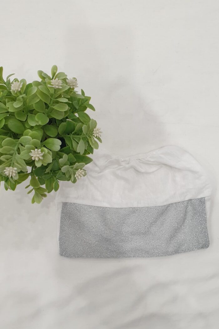 White Hijab Head Cap – Glitter Grey Forehead & Tie-Back Design