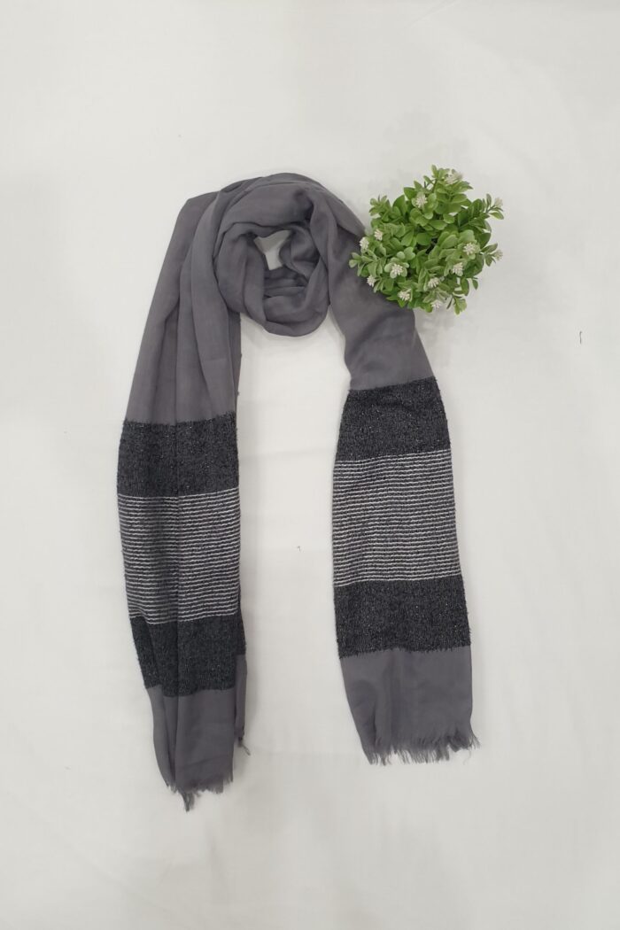 Dark Grey - Lining Zari Design Stole | Elegant & Lightweight | 70" x 30"