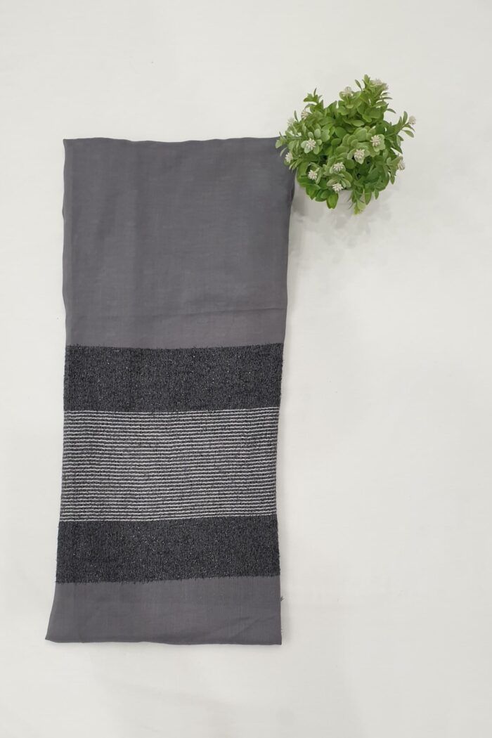 Dark Grey - Lining Zari Design Stole | Elegant & Lightweight | 70" x 30" - Image 3