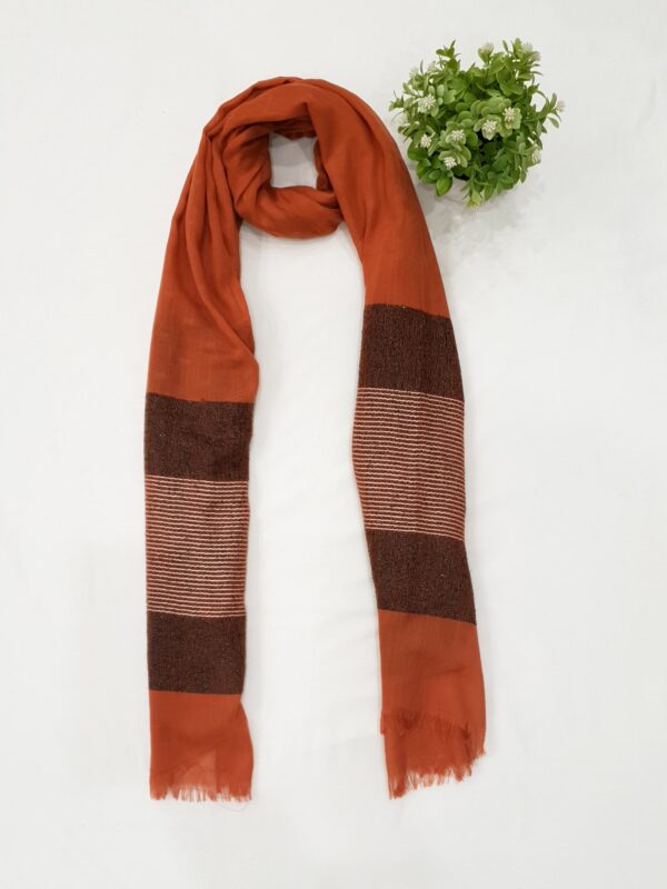 Lining Zari Design Stole - Dark Grey, Orange Brown & Peach Pink | Elegant & Lightweight | 70" x 30" - Image 4