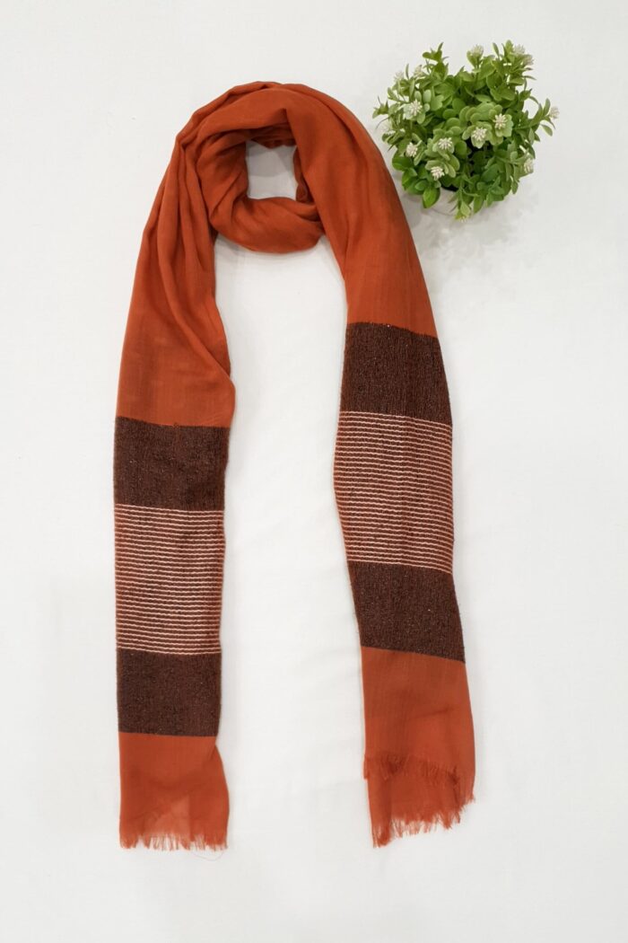 Orange Brown - Lining Zari Design Stole | Elegant & Lightweight | 70" x 30"