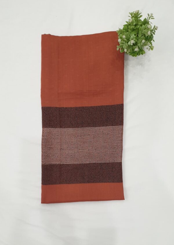 Lining Zari Design Stole - Dark Grey, Orange Brown & Peach Pink | Elegant & Lightweight | 70" x 30" - Image 3