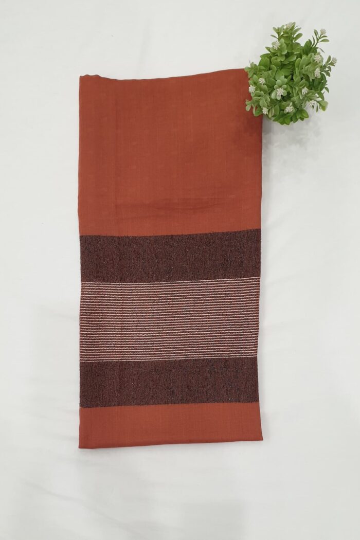Alternative view of Orange Brown - Lining Zari Design Stole | Elegant & Lightweight | 70" x 30"