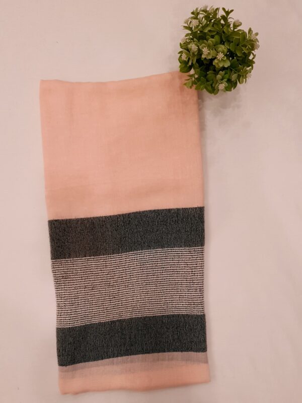 Lining Zari Design Stole - Dark Grey, Orange Brown & Peach Pink | Elegant & Lightweight | 70" x 30" - Image 2
