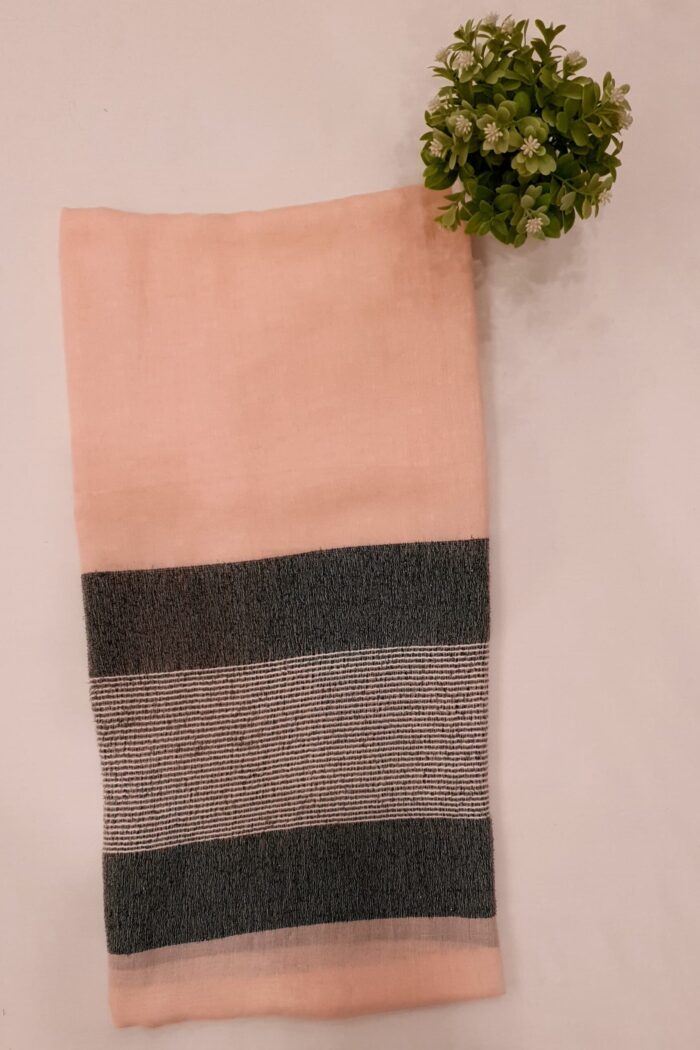 Alternative view of Peach Pink - Lining Zari Design Stole | Elegant & Lightweight | 70" x 30"