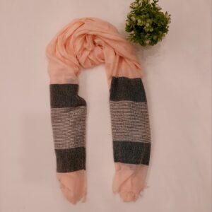 Lining Zari Design Stole - Dark Grey, Orange Brown & Peach Pink | Elegant & Lightweight | 70" x 30"