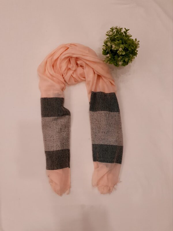 Lining Zari Design Stole - Dark Grey, Orange Brown & Peach Pink | Elegant & Lightweight | 70" x 30"