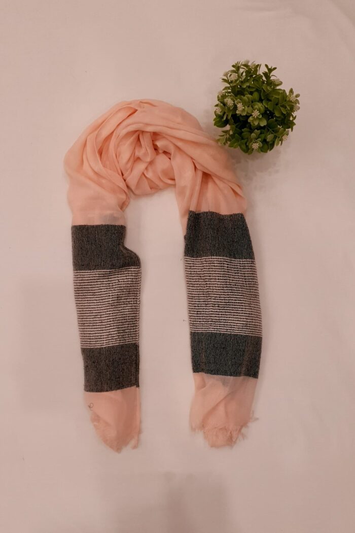 Peach Pink - Lining Zari Design Stole | Elegant & Lightweight | 70" x 30"