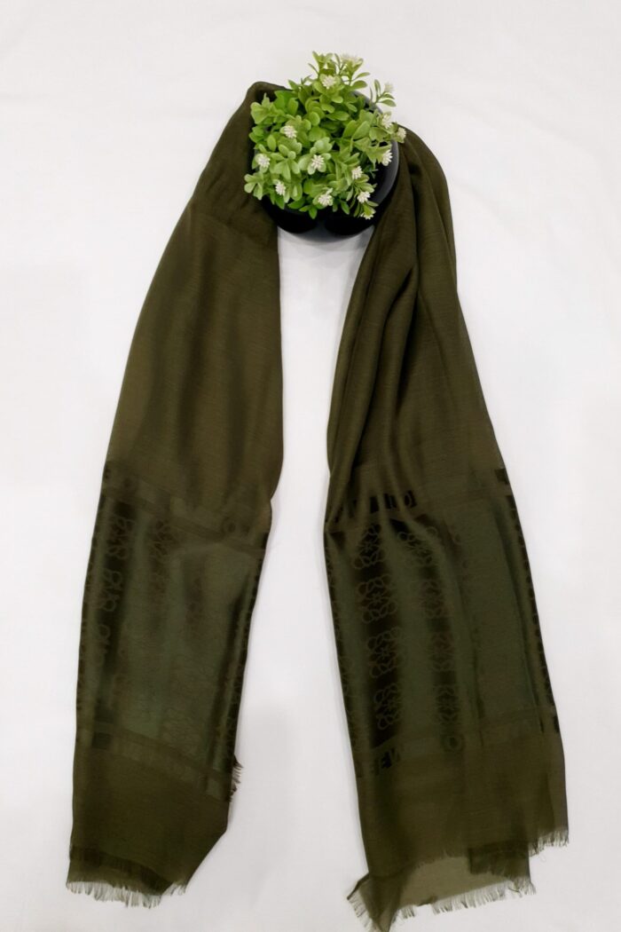 Bile Green - Lowee Stole | Soft Fabric | 70" x 30" | Net-Look Margin & Lowee Signature Strip