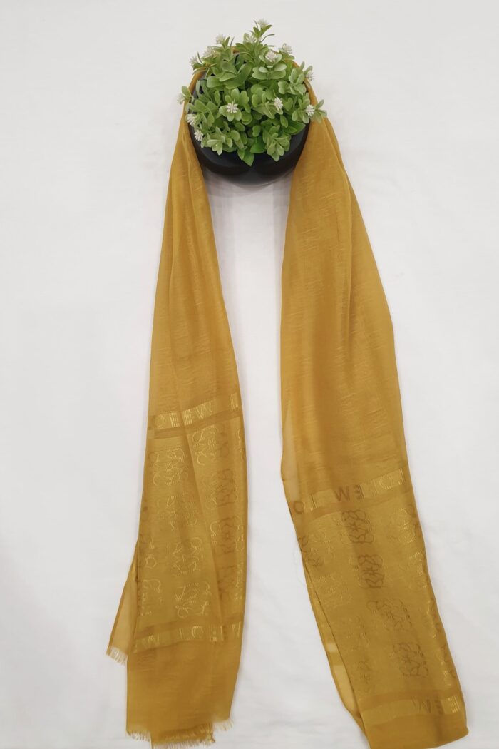 Mustard - Lowee Stole | Soft Fabric | 70" x 30" | Net-Look Margin & Lowee Signature Strip