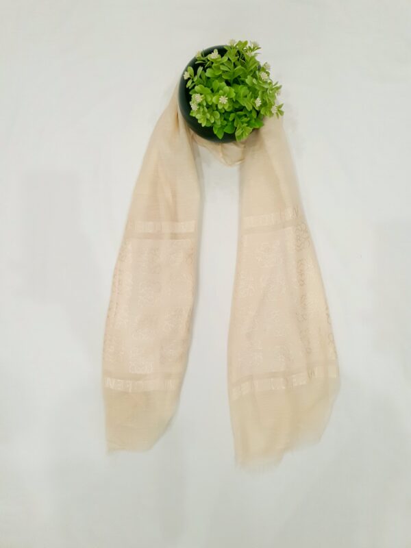 Off White - Lowee Stole | Soft Fabric | 70" x 30" | Net-Look Margin & Lowee Signature Strip