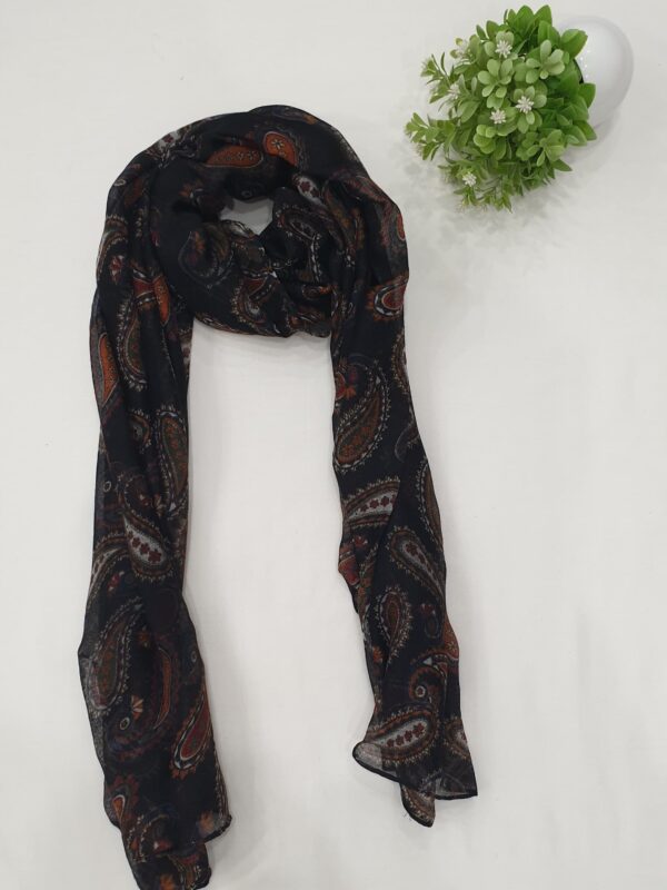 Black - Soft Paisley Print Stole | 70"x19" - Image 2