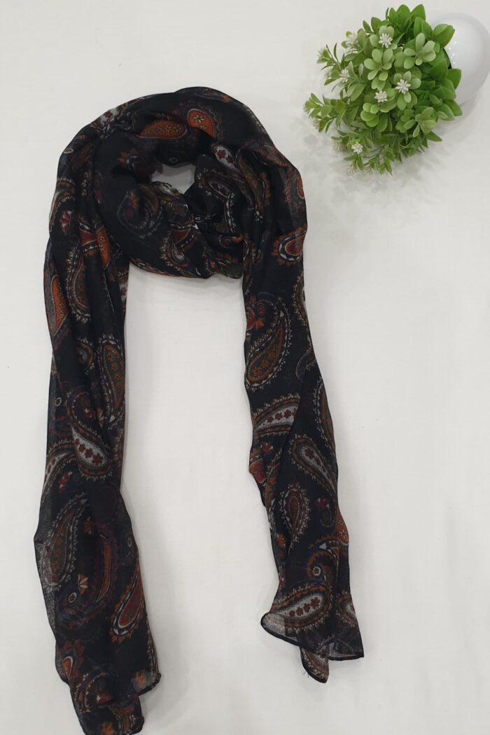Alternative view of Black - Soft Paisley Print Stole | 70"x19"