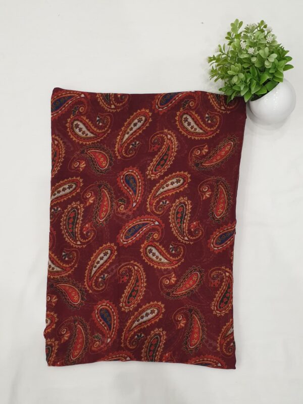 Soft Paisley Print Stole – Dark Red, Green, Black & Grey | 70"x19" - Image 3