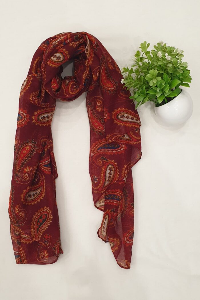 Alternative view of Dark Red - Soft Paisley Print Stole | 70"x19"