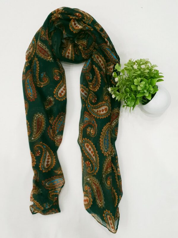 Soft Paisley Print Stole – Dark Red, Green, Black & Grey | 70"x19" - Image 6