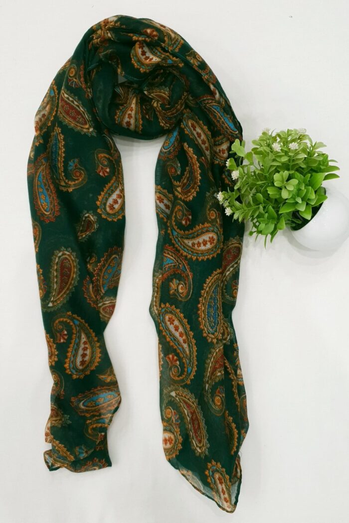 Alternative view of Green - Soft Paisley Print Stole | 70"x19"